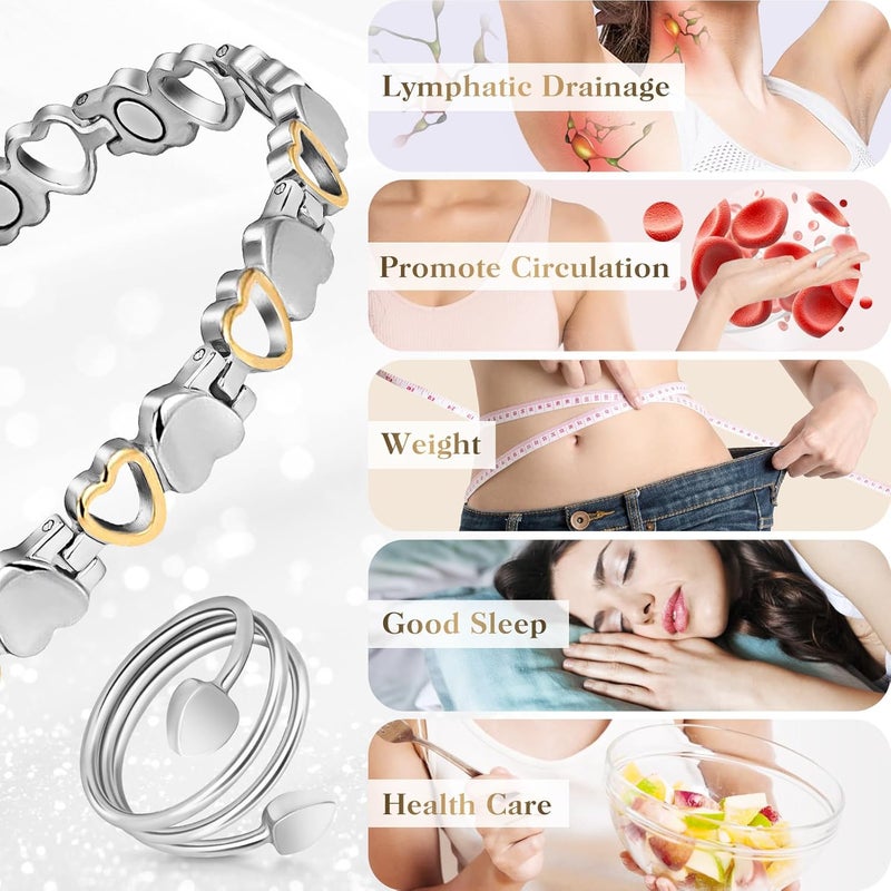 Mahnco Lymph Detox Magnetic Bracelet, Titanium Bracelet for Women, Lymphatic Drainage Ring&Bracelet with 3500 Gauss Magnets-Jewelry Gift Set with Adjustment Tool - Image 5